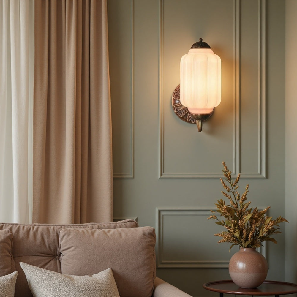 Classic Brass Wall Sconce with Glass Shade - Hallway Lighting