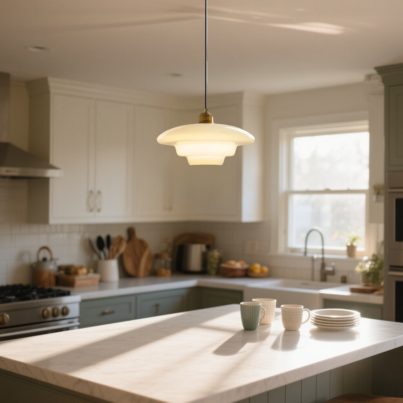 Art Deco Opal Glass Ceiling Light for Dining Room