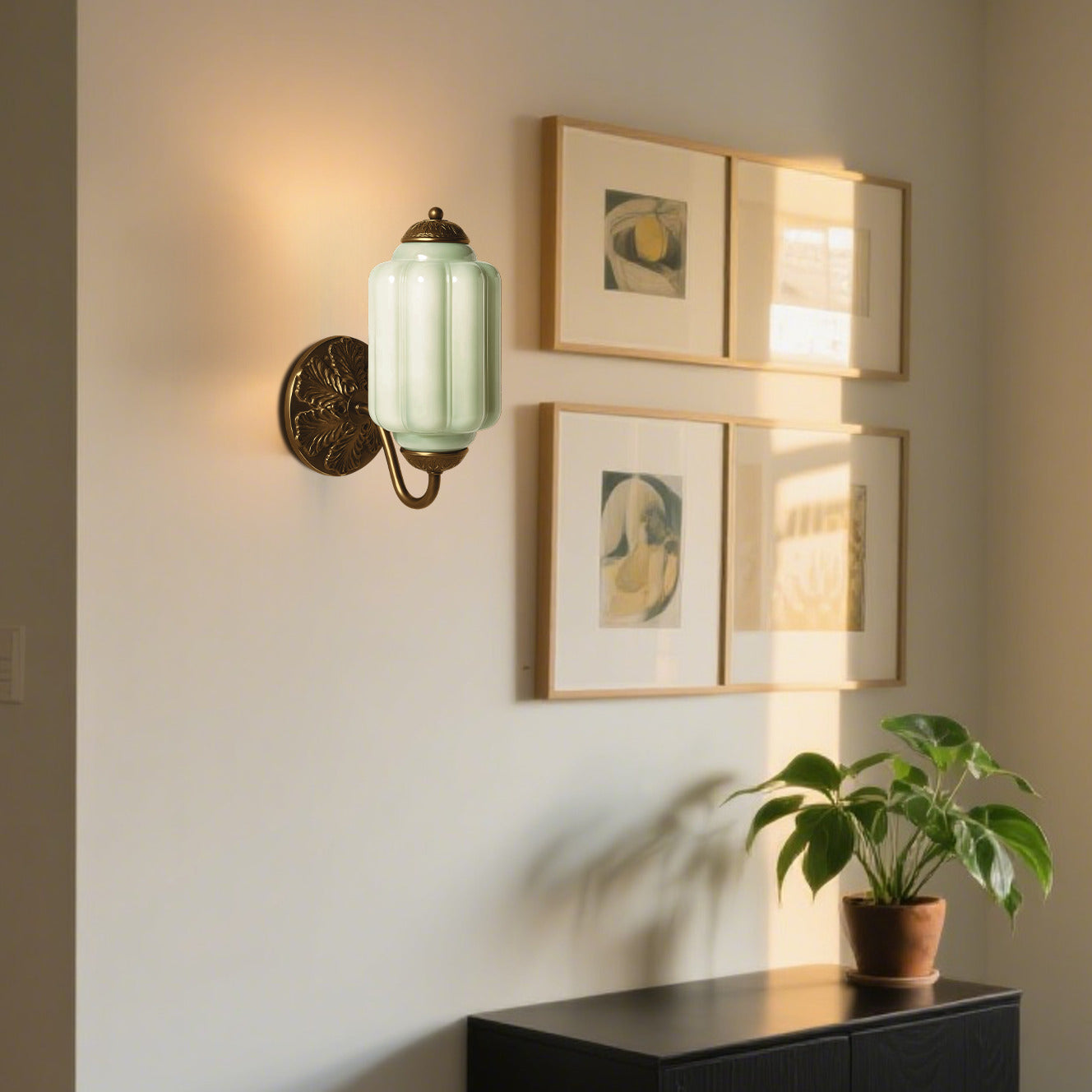 Classic Brass Wall Sconce with Glass Shade - Hallway Lighting